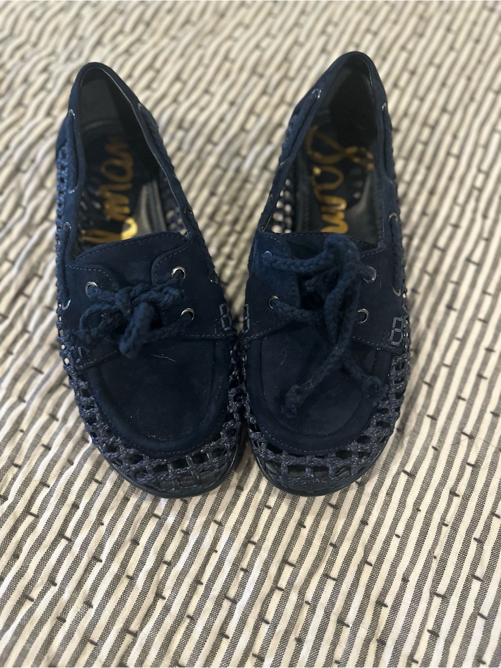 Sam Edelman Navy Suede Lace-Top Loafers